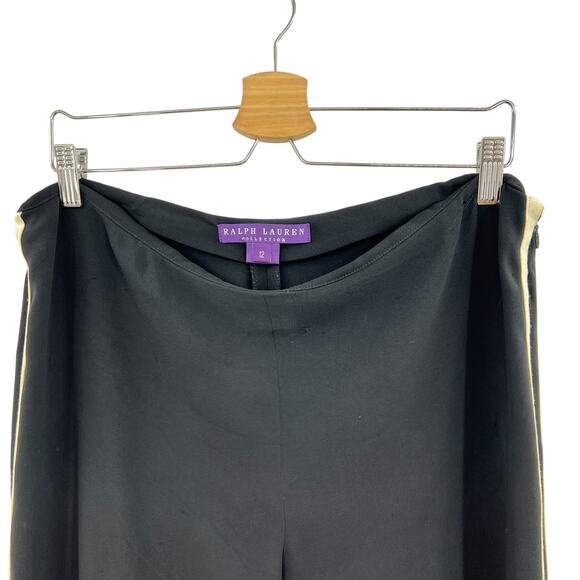 Ralph Lauren Purple Label Collection Silk Trouser Pant Side Stripe Black Size 12 - Picture 2 of 16